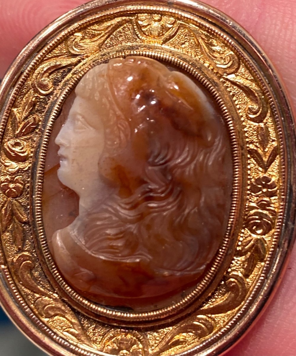 Young Hercules Wearing The Skin Of The Nemean Lion, Agate Cameo End Of The 18th Century, Gold Brooch-photo-1