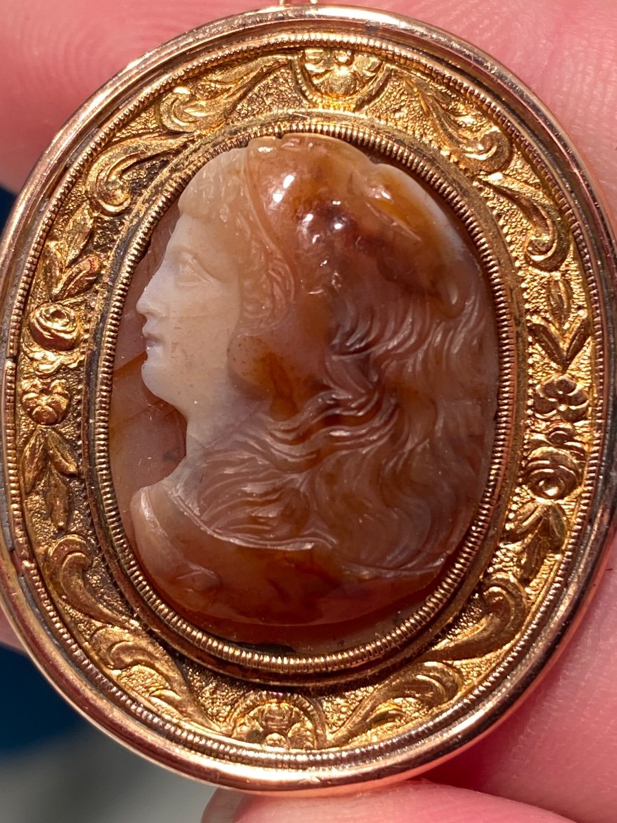 Young Hercules Wearing The Skin Of The Nemean Lion, Agate Cameo End Of The 18th Century, Gold Brooch-photo-2