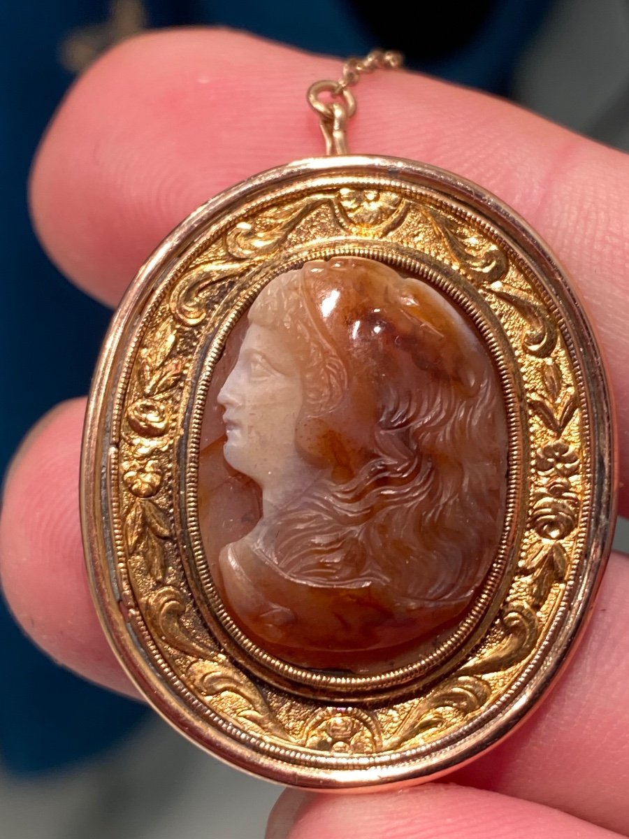 Young Hercules Wearing The Skin Of The Nemean Lion, Agate Cameo End Of The 18th Century, Gold Brooch-photo-4