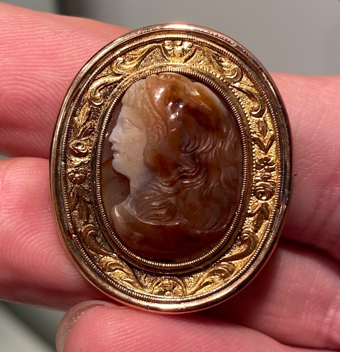 Young Hercules Wearing The Skin Of The Nemean Lion, Agate Cameo End Of The 18th Century, Gold Brooch-photo-6