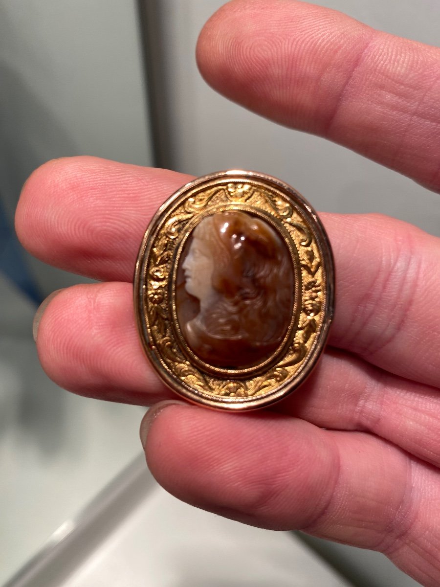 Young Hercules Wearing The Skin Of The Nemean Lion, Agate Cameo End Of The 18th Century, Gold Brooch-photo-8