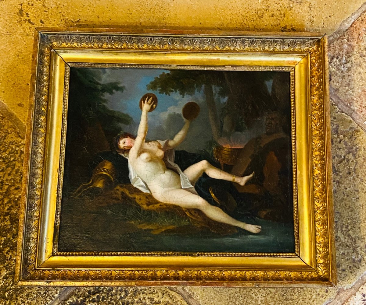 Oil On Canvas, Bacchante With Cymbals Attributed To Jean-simon Berthélémy (1743-1811)-photo-1