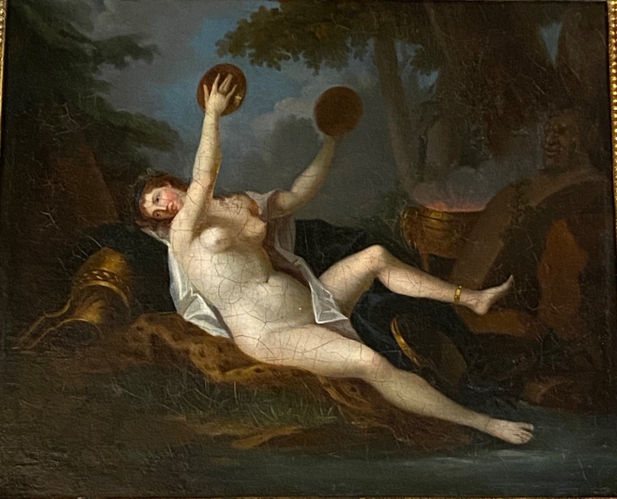 Oil On Canvas, Bacchante With Cymbals Attributed To Jean-simon Berthélémy (1743-1811)-photo-2