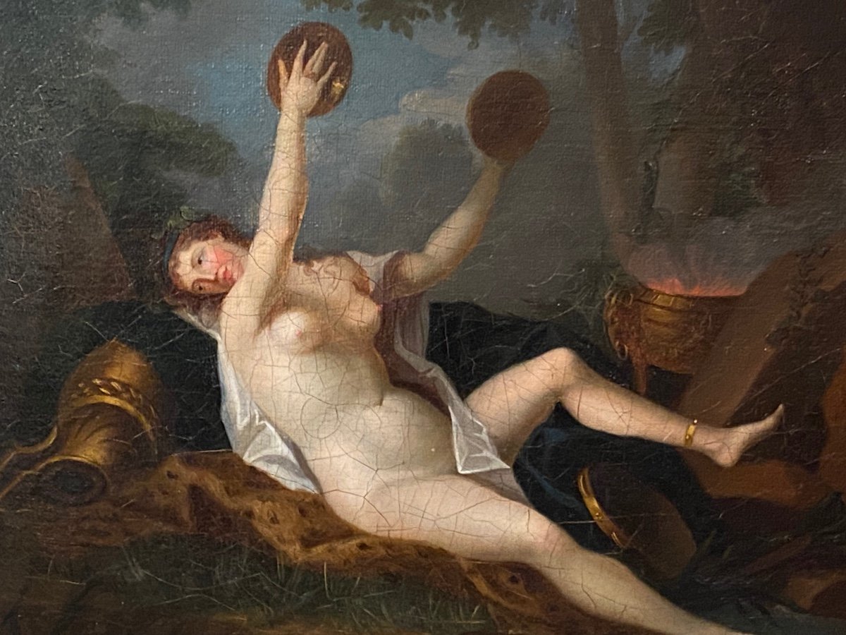 Oil On Canvas, Bacchante With Cymbals Attributed To Jean-simon Berthélémy (1743-1811)-photo-3