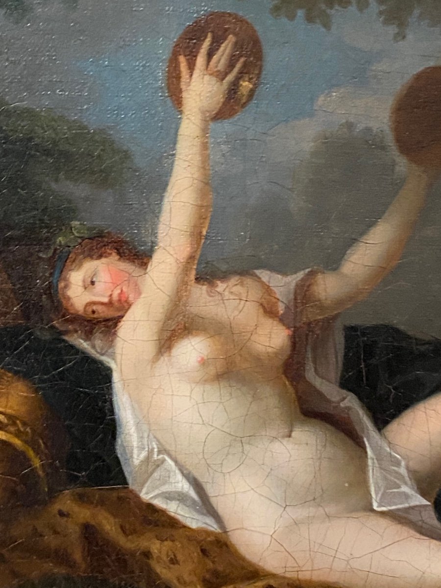 Oil On Canvas, Bacchante With Cymbals Attributed To Jean-simon Berthélémy (1743-1811)-photo-5