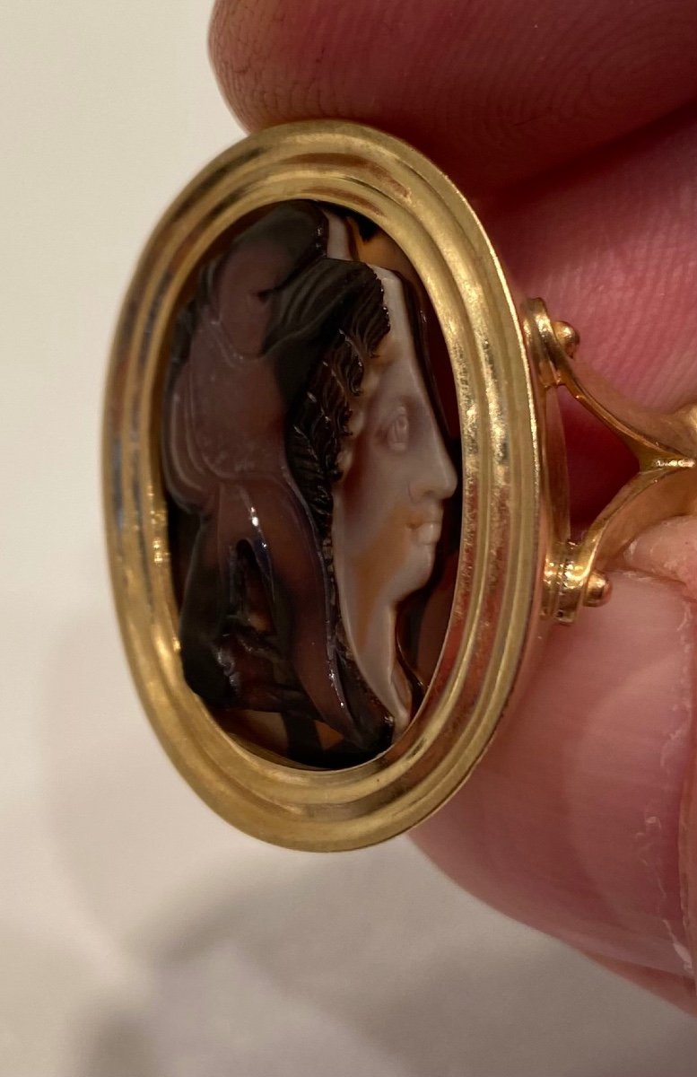 Bague En Or Avec Le Profil De Pâris, Camée Néoclassique Début Du XIX Eme Siècle -photo-5