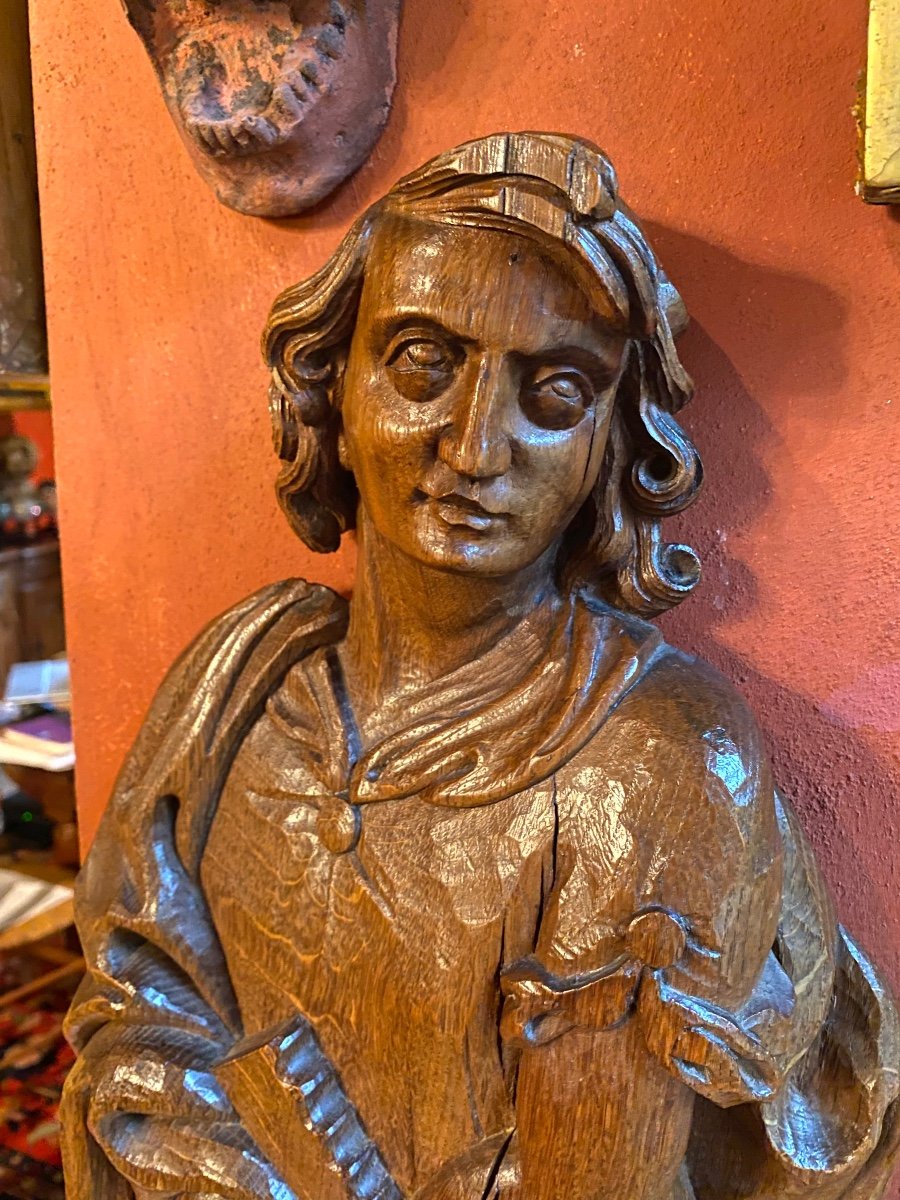 Large Saint John The Evangelist And His Eagle, 18th Century Bas Relief -photo-3