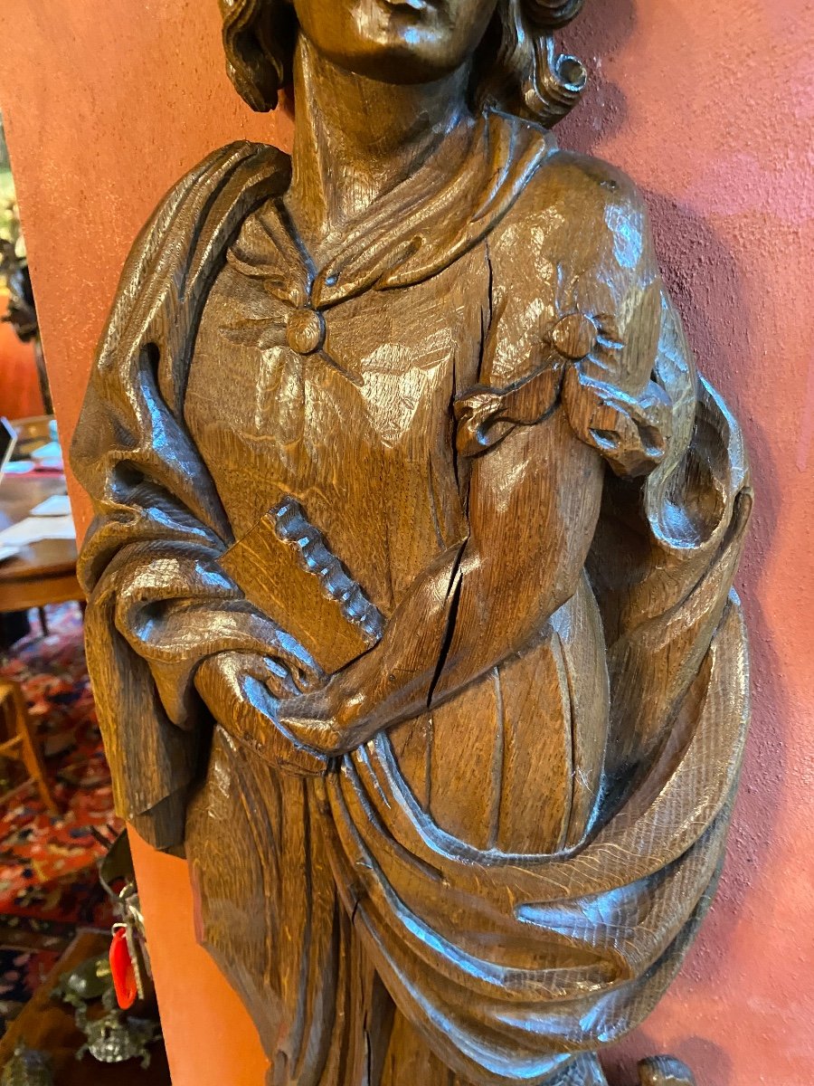 Large Saint John The Evangelist And His Eagle, 18th Century Bas Relief -photo-1