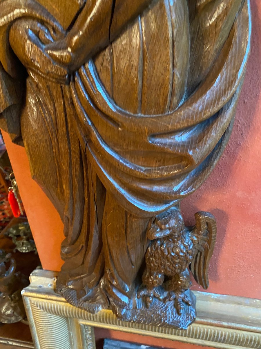 Large Saint John The Evangelist And His Eagle, 18th Century Bas Relief -photo-2