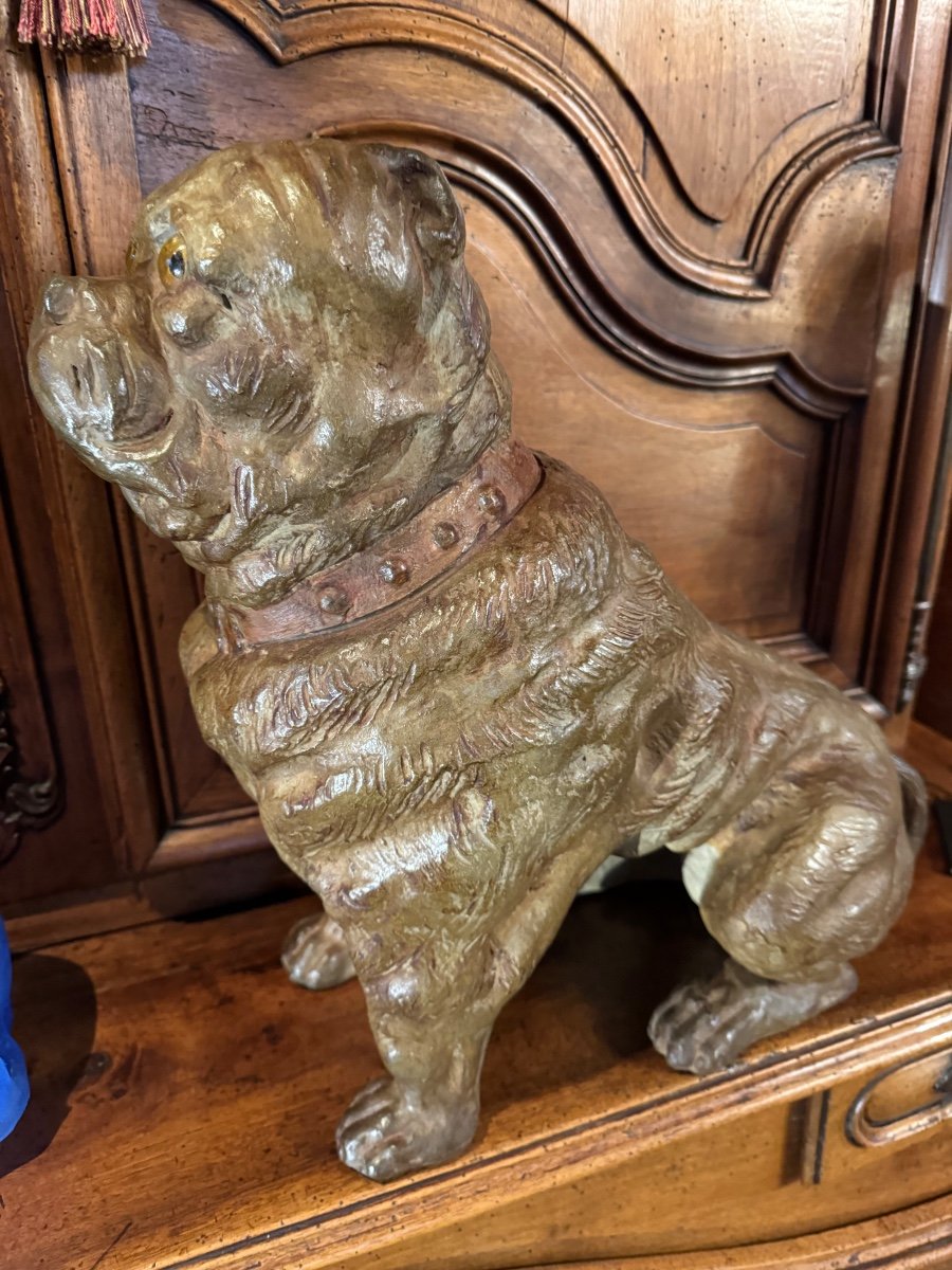 Large 19th Century Terracotta English Bulldog Dog -photo-2