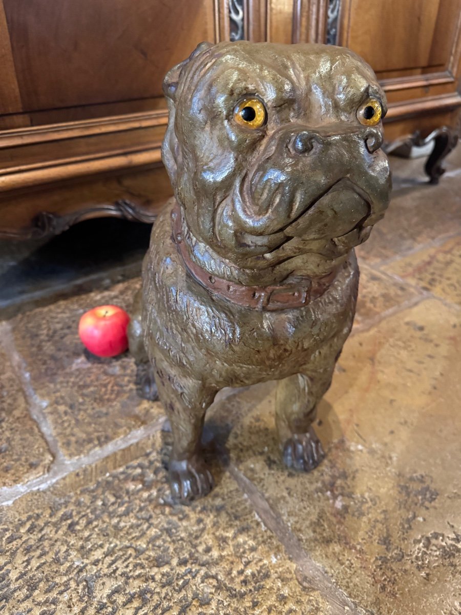 Grand Chien Bouledogue Anglais En Terre Cuite Du XIX Eme Siècle -photo-1