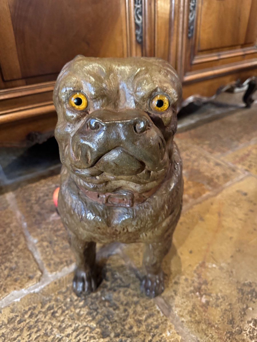 Large 19th Century Terracotta English Bulldog Dog -photo-2