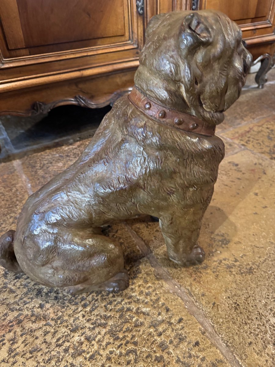 Large 19th Century Terracotta English Bulldog Dog -photo-4