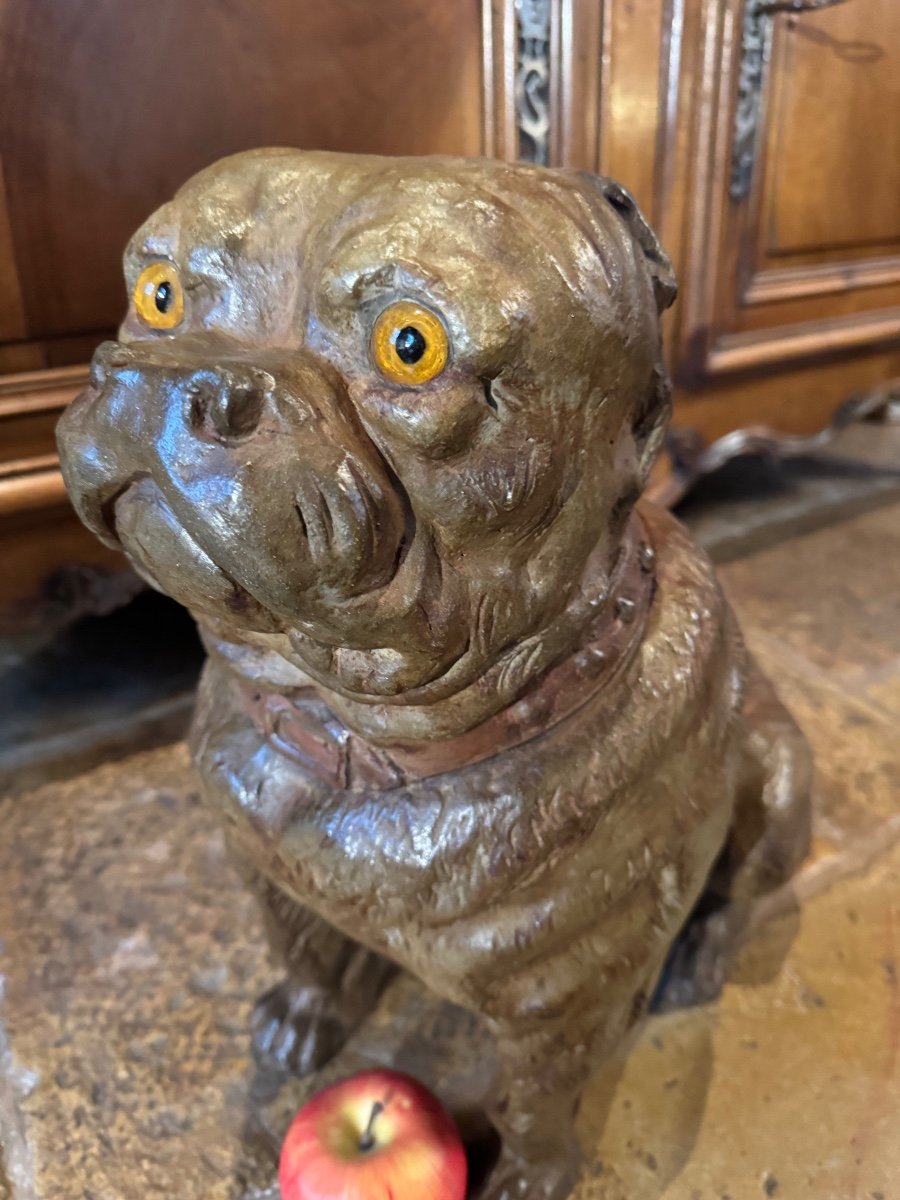 Large 19th Century Terracotta English Bulldog Dog -photo-7