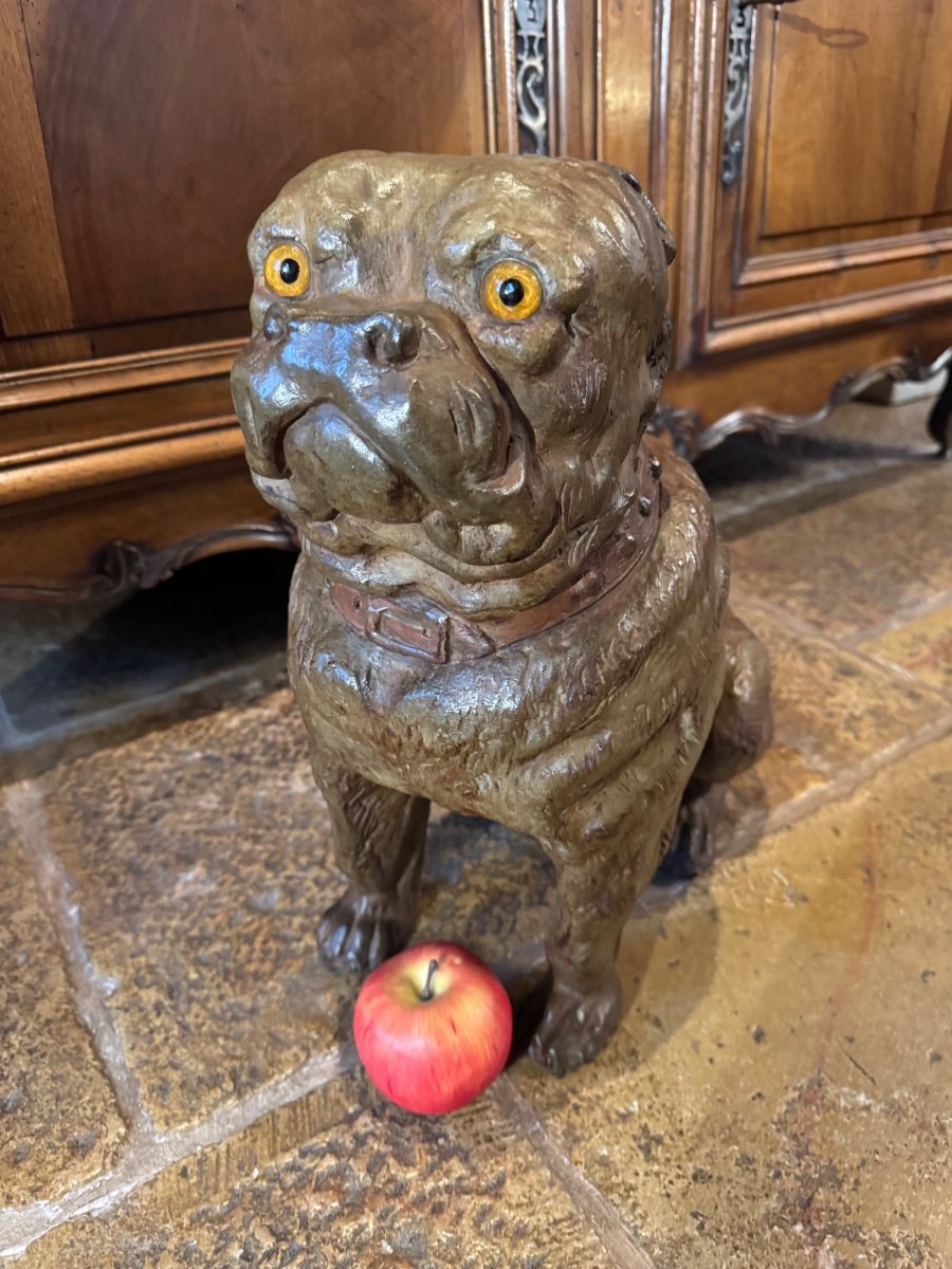 Large 19th Century Terracotta English Bulldog Dog -photo-8