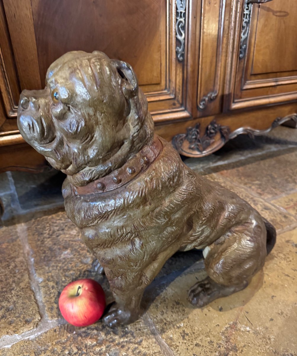 Grand Chien Bouledogue Anglais En Terre Cuite Du XIX Eme Siècle 