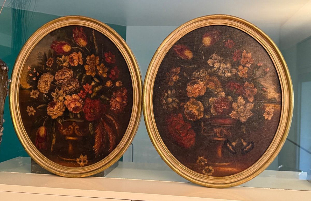 Bouquets Of Flowers In Medici Vases, End Of The 19th Century 