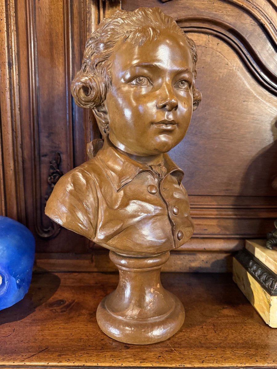 Terracotta Bust Of A Child, The Marquis De Lubersac, After Pajou Attributed To Fernand Cian-photo-2