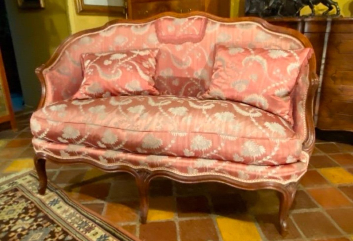 Small Louis XV Period Walnut Basket Sofa, 18th Century-photo-6