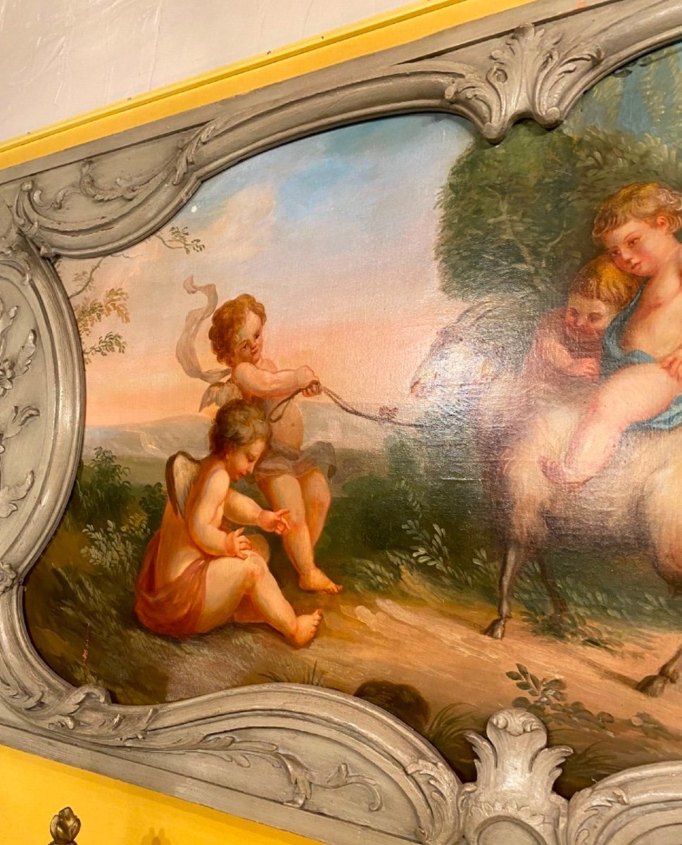 Scène De Bacchanale Aux Putti, Peinture De Boiserie Du XIX Eme Siècle-photo-4