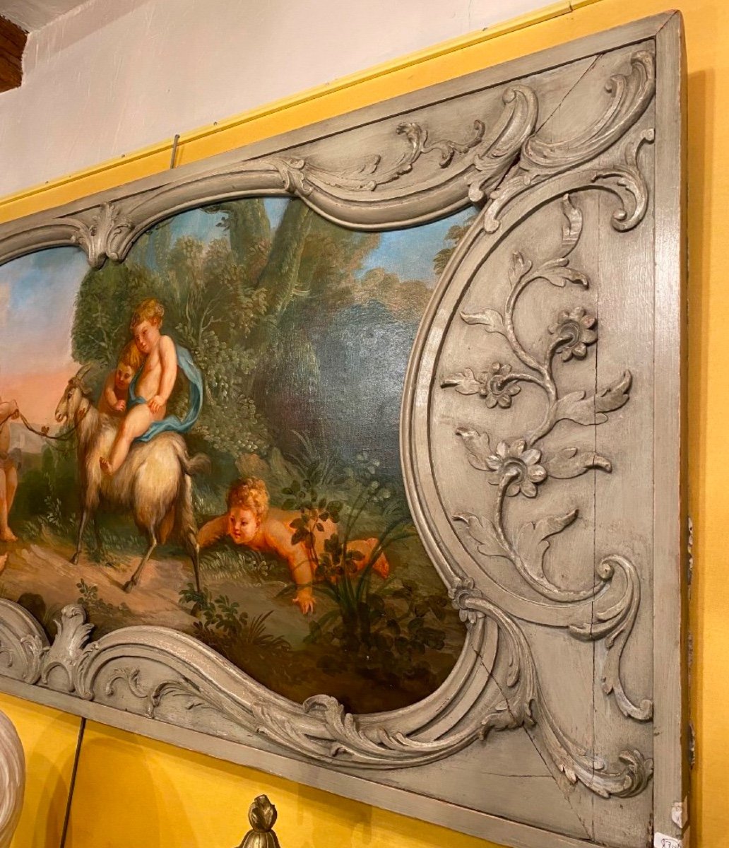 Scène De Bacchanale Aux Putti, Peinture De Boiserie Du XIX Eme Siècle-photo-7