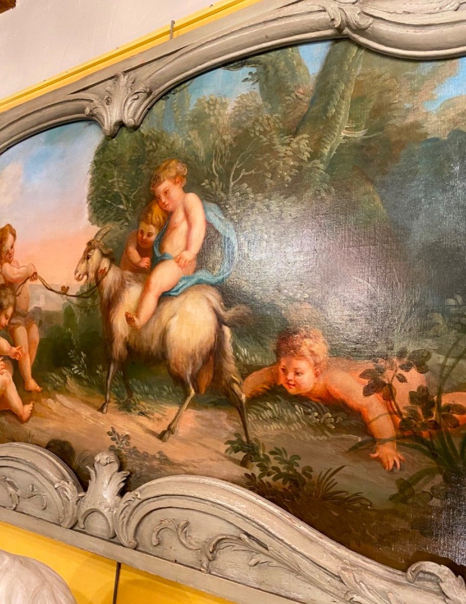 Scène De Bacchanale Aux Putti, Peinture De Boiserie Du XIX Eme Siècle-photo-8