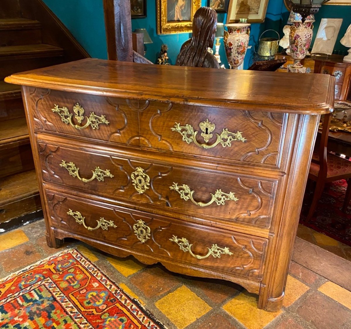 Beautiful Louis XIV Domed Walnut Commode, 18th Century