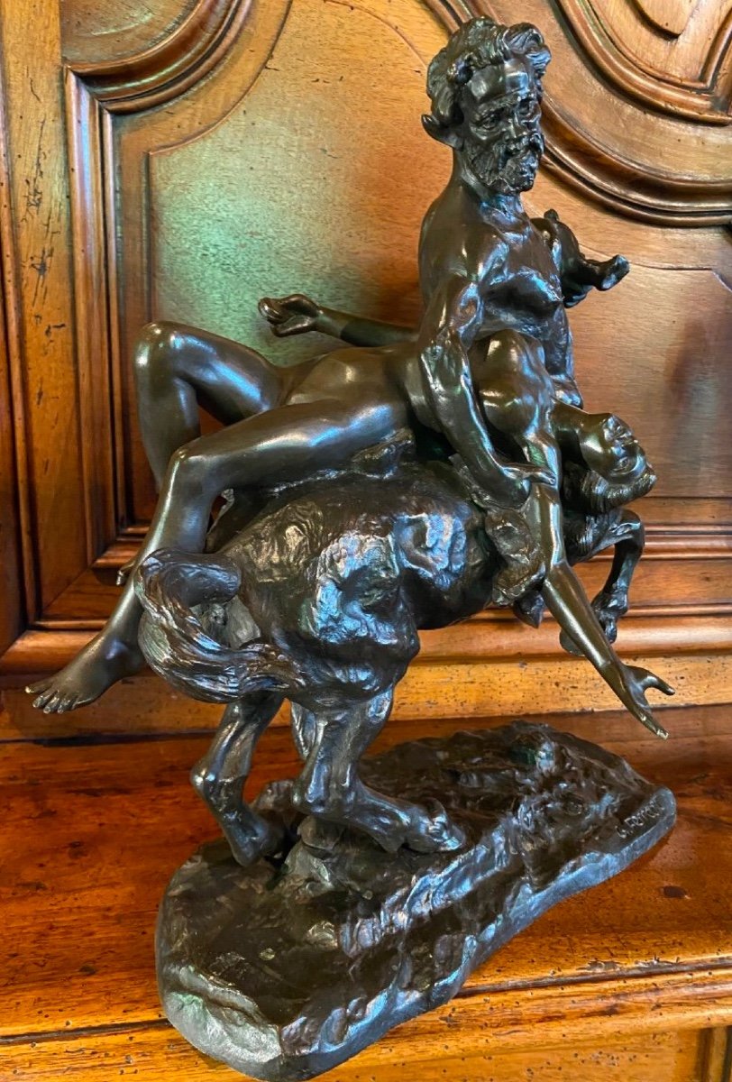 Mythological Bronze: The Abduction Of Dejanira By The Centaur Nessus, Signed Ferrari-photo-4