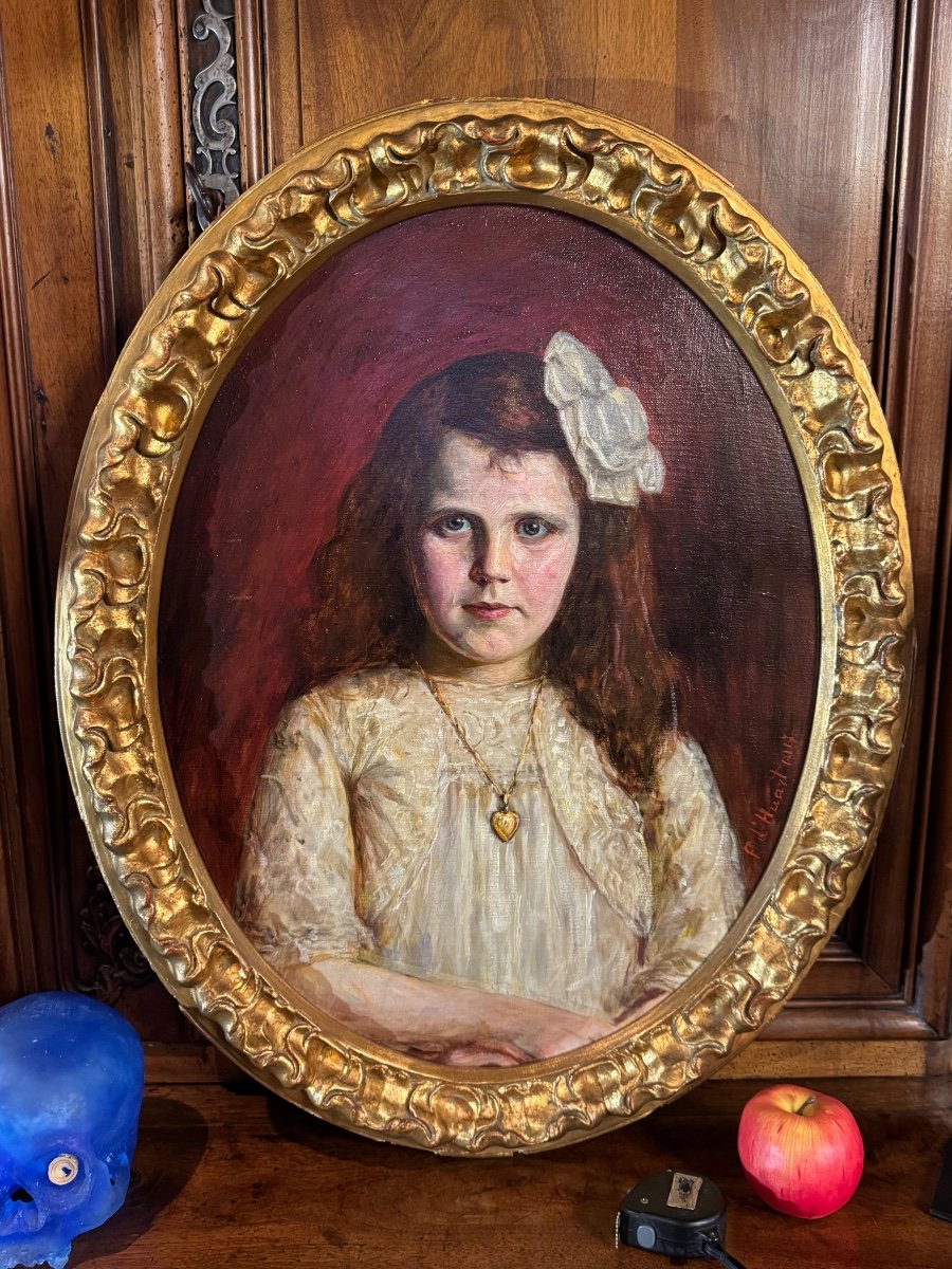 Portrait Of A Little Girl With A Ribbon Signed F.d'huart 1917-photo-2