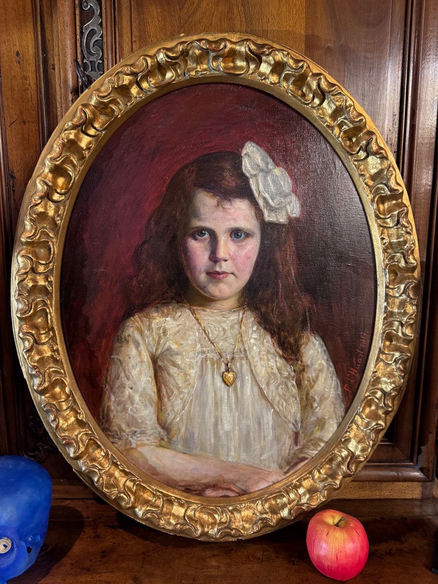 Portrait Of A Little Girl With A Ribbon Signed F.d'huart 1917-photo-7