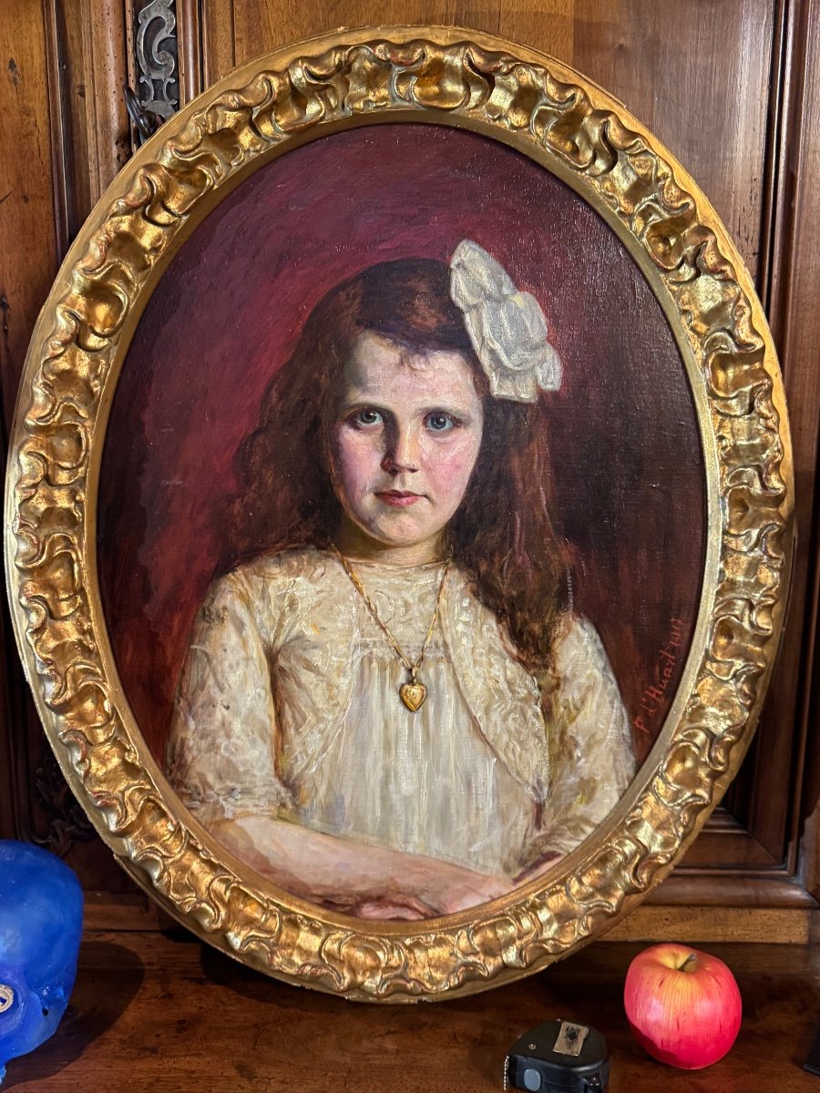 Portrait Of A Little Girl With A Ribbon Signed F.d'huart 1917