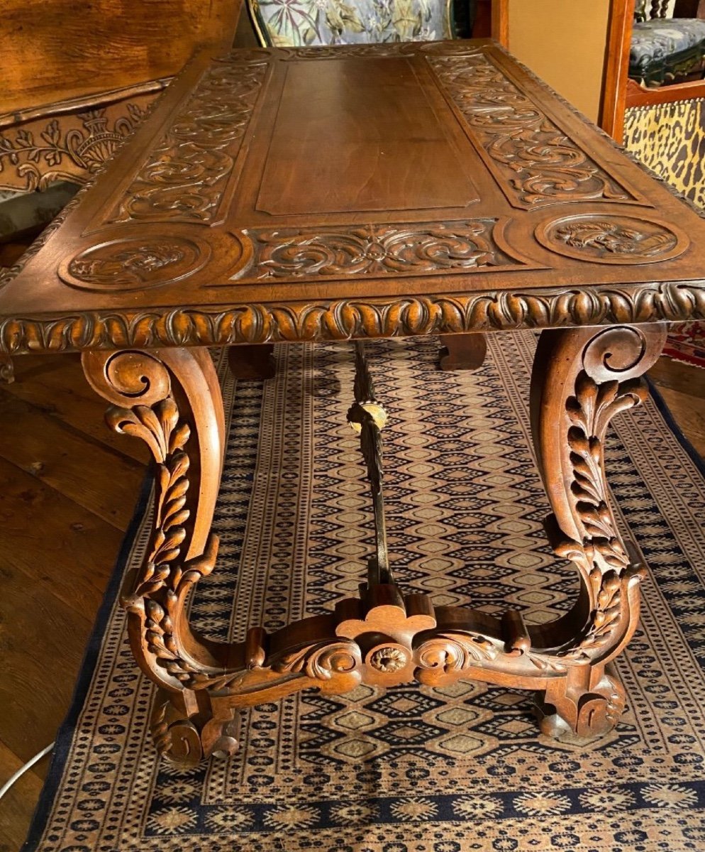 Renaissance Style Carved Walnut Table Forming A Desk -photo-2