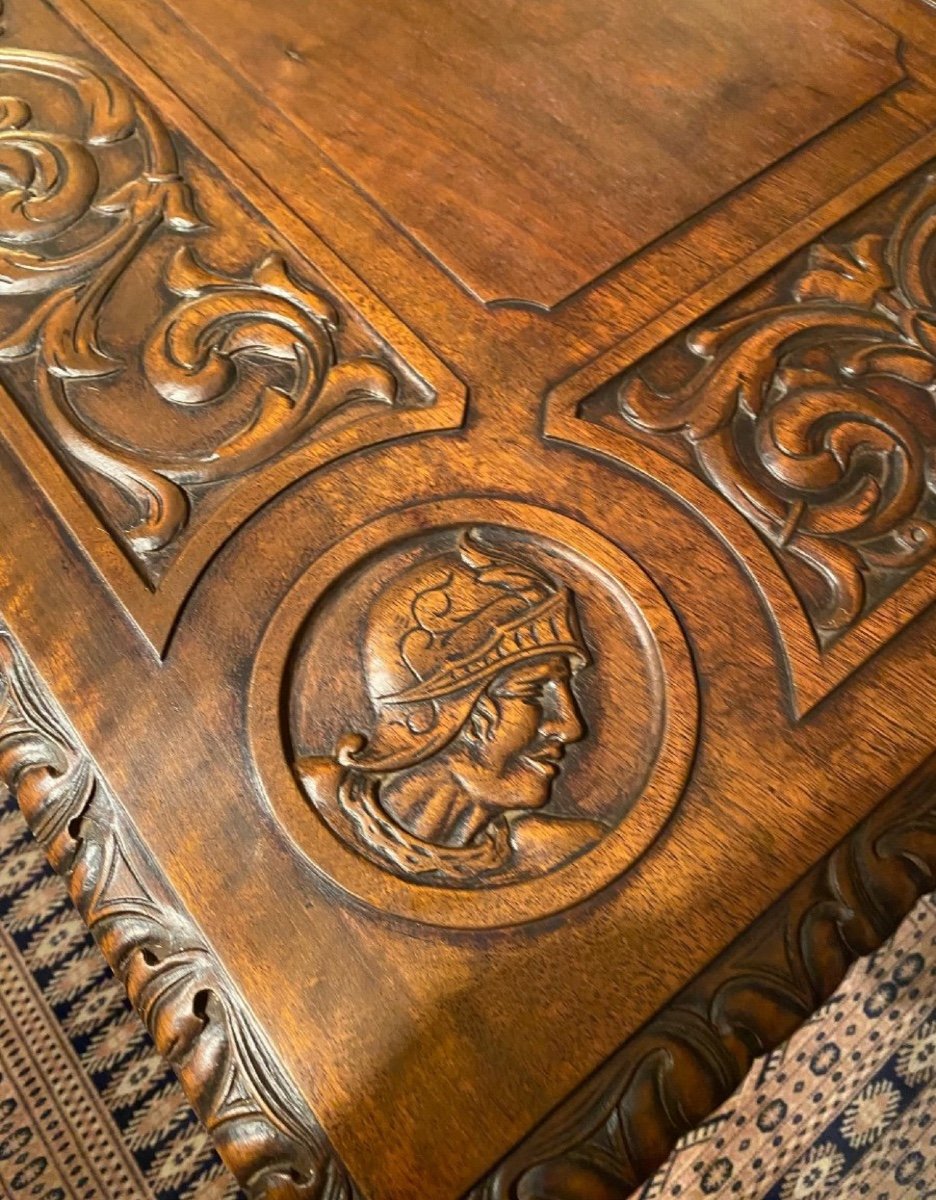 Renaissance Style Carved Walnut Table Forming A Desk -photo-3