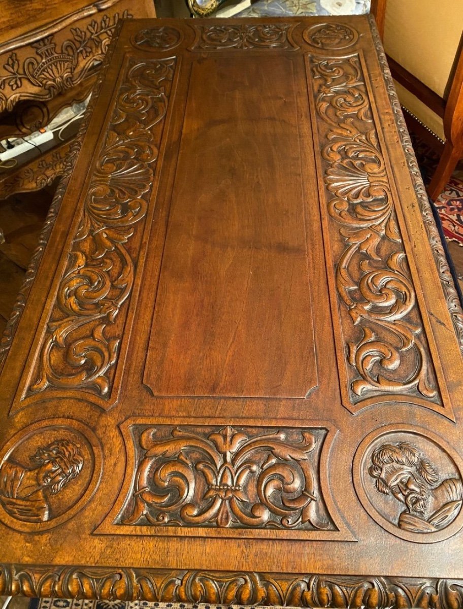 Renaissance Style Carved Walnut Table Forming A Desk -photo-6