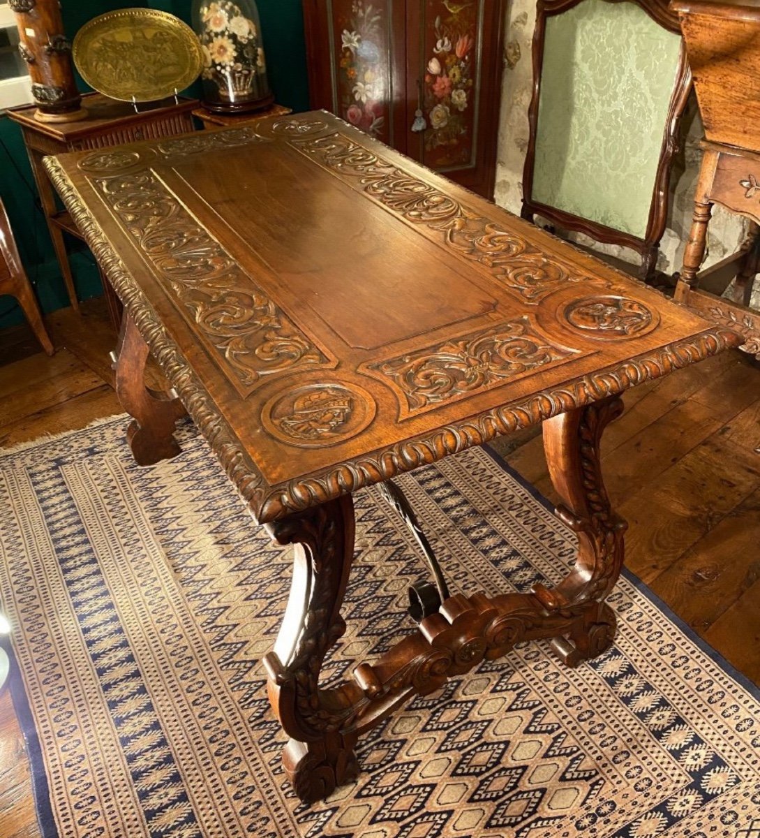 Renaissance Style Carved Walnut Table Forming A Desk 