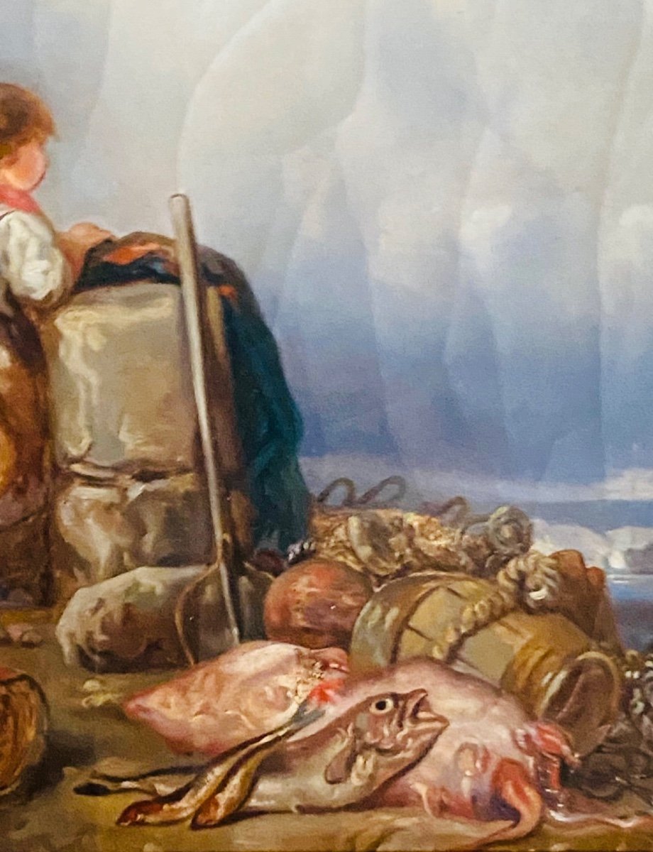 Huile Sur Toile, Petites Filles Au Retour De Pêche, En Bord De Mer -photo-5