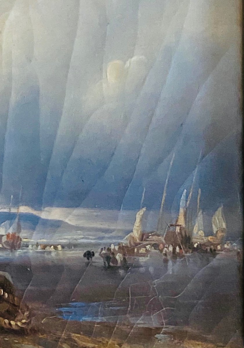 Huile Sur Toile, Petites Filles Au Retour De Pêche, En Bord De Mer -photo-6