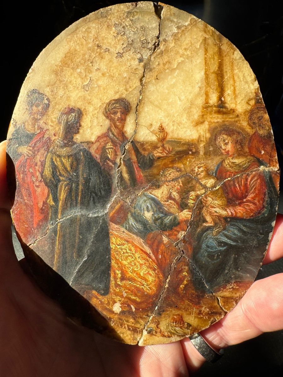 Painting On Alabaster, Italy, 17th Century, Adoration Of The Magi-photo-2