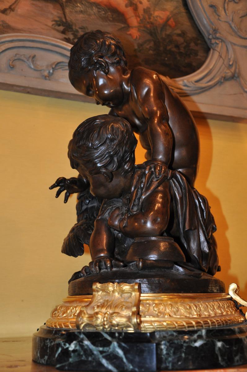 Important Bronze From The Restauration Period : Putti Playing With A Cock-photo-7