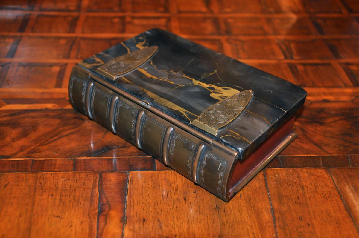 Curious Box Shaped Book, Cover Marble Portor End Nineteenth Century-photo-4