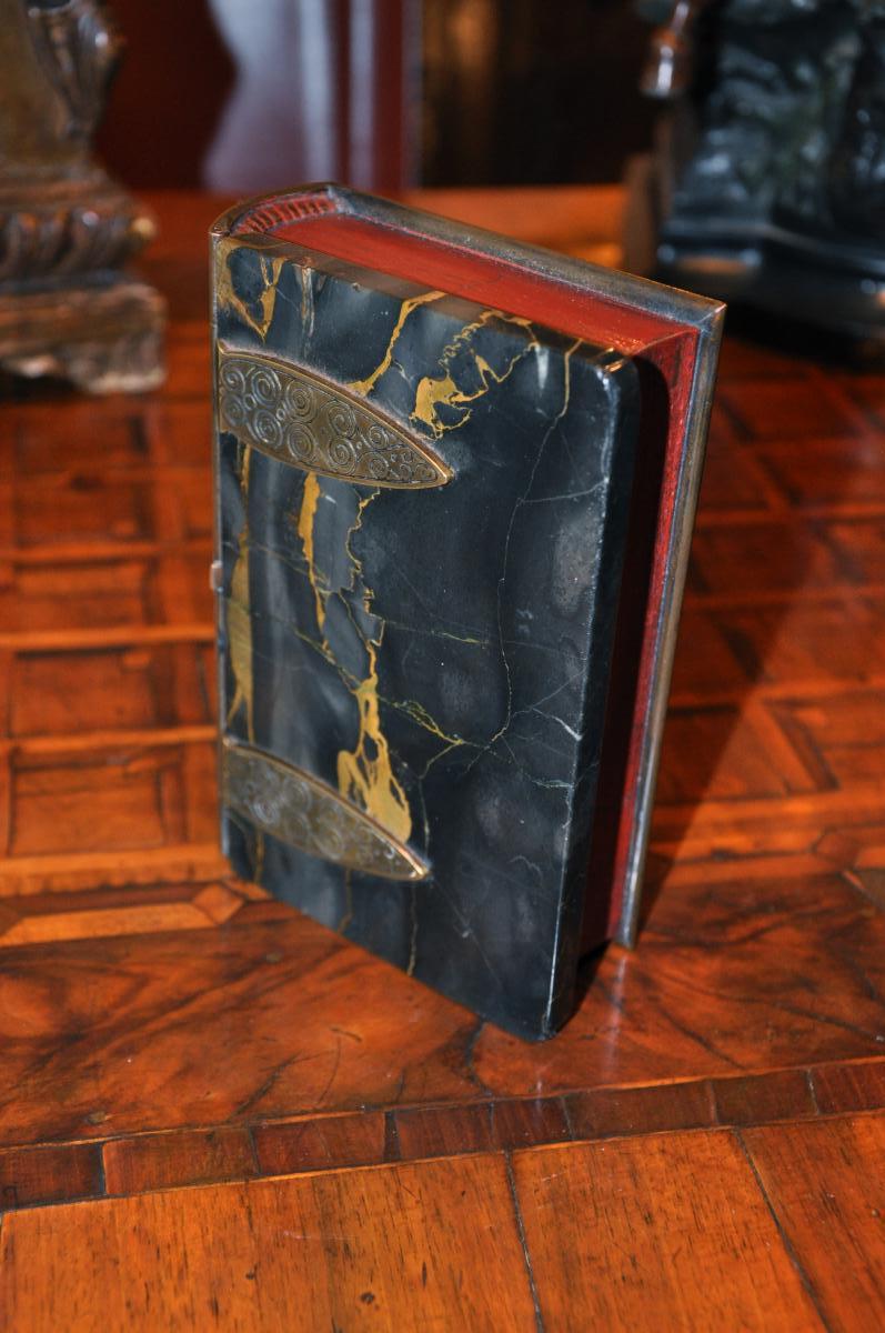 Curious Box Shaped Book, Cover Marble Portor End Nineteenth Century-photo-2