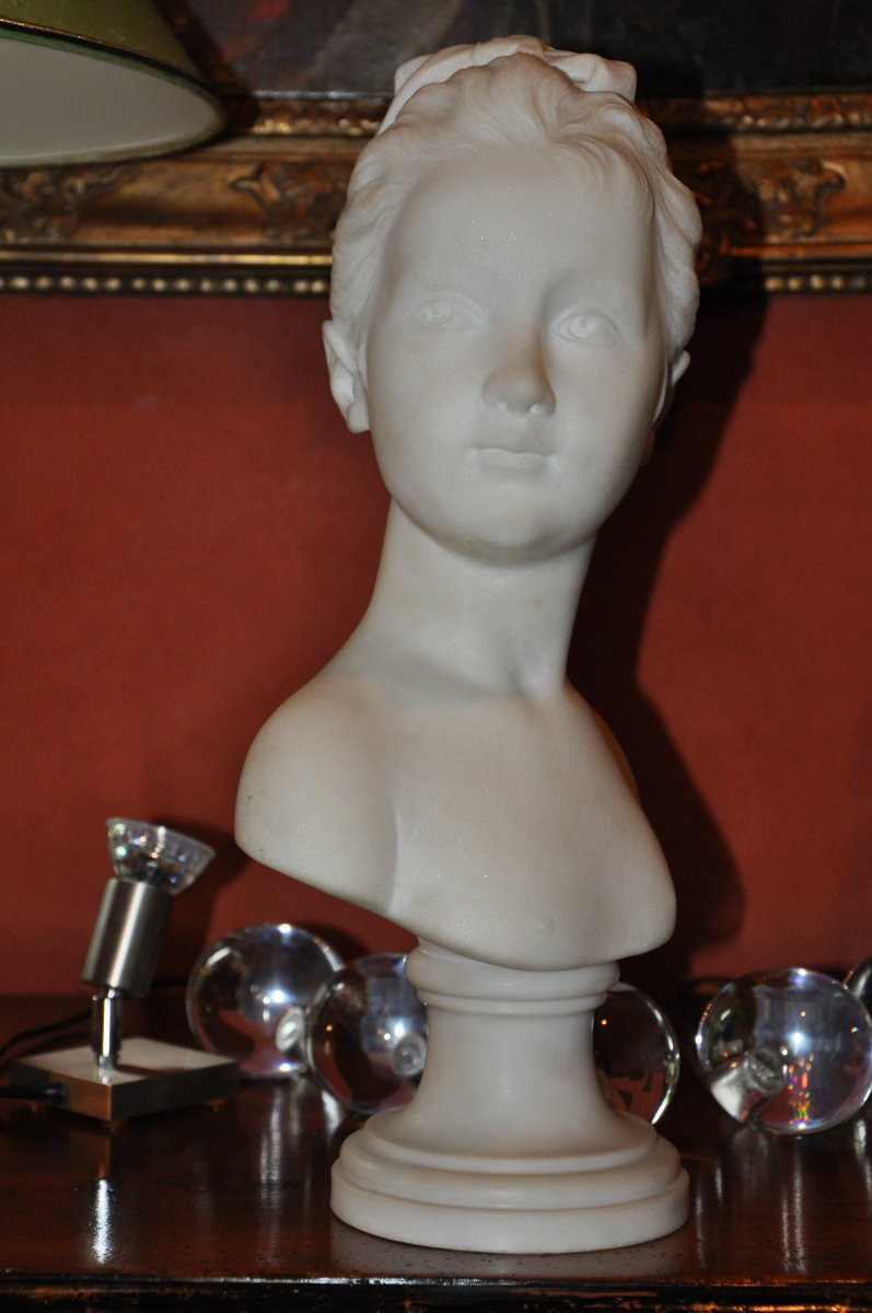 Buste d'Une Jeune Fille En Marbre, Louise Brongniart d'Après Houdon, En Marbre Blanc, XIXème -photo-6