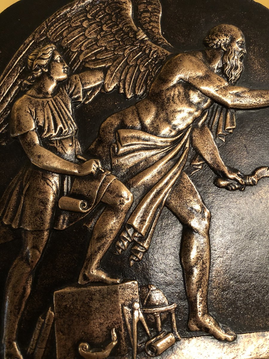 Plaque En Bronze Du XIX Eme Siècle : Allégorie Du Temps Qui Passe Ou Dédale Et Icare-photo-1