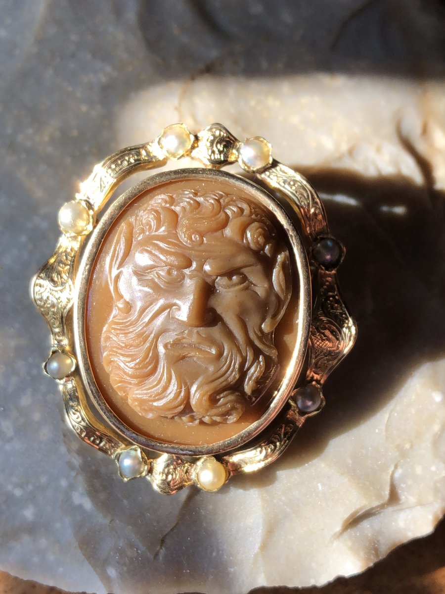 Cameo Head Expressive Of Agate Fauna, Brooch Of The XIXth Century