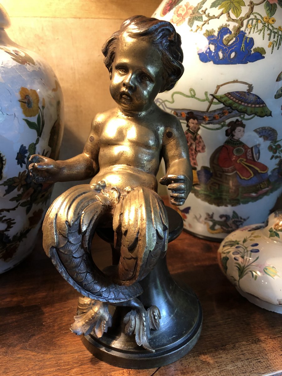 Child Triton In Bronze From The Eighteenth Century-photo-2