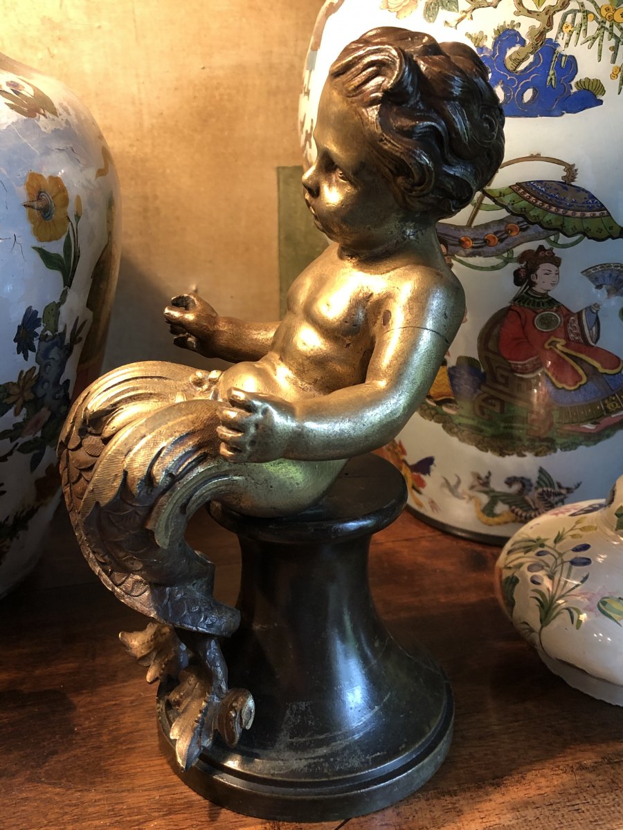 Child Triton In Bronze From The Eighteenth Century-photo-2