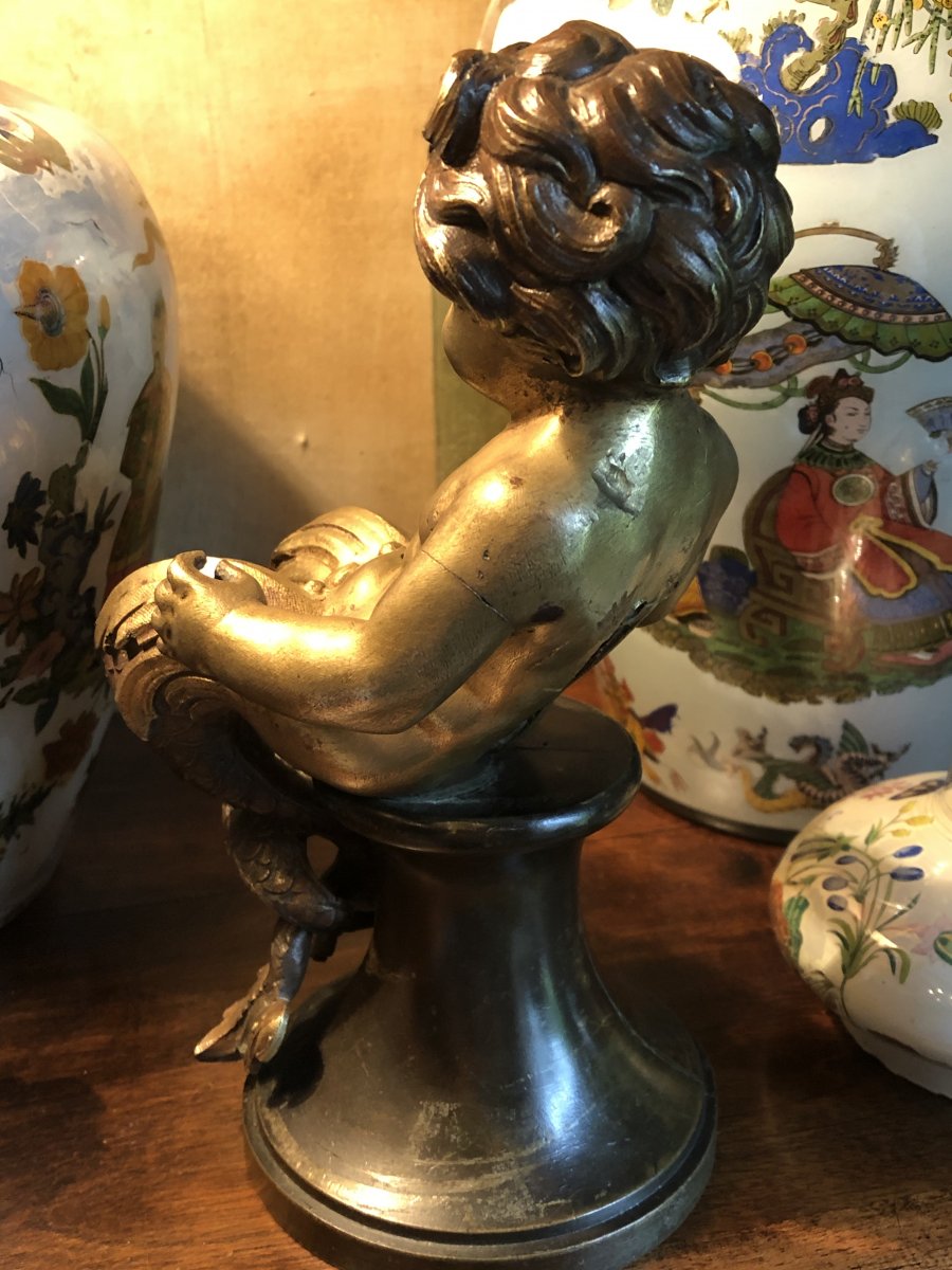 Child Triton In Bronze From The Eighteenth Century-photo-3