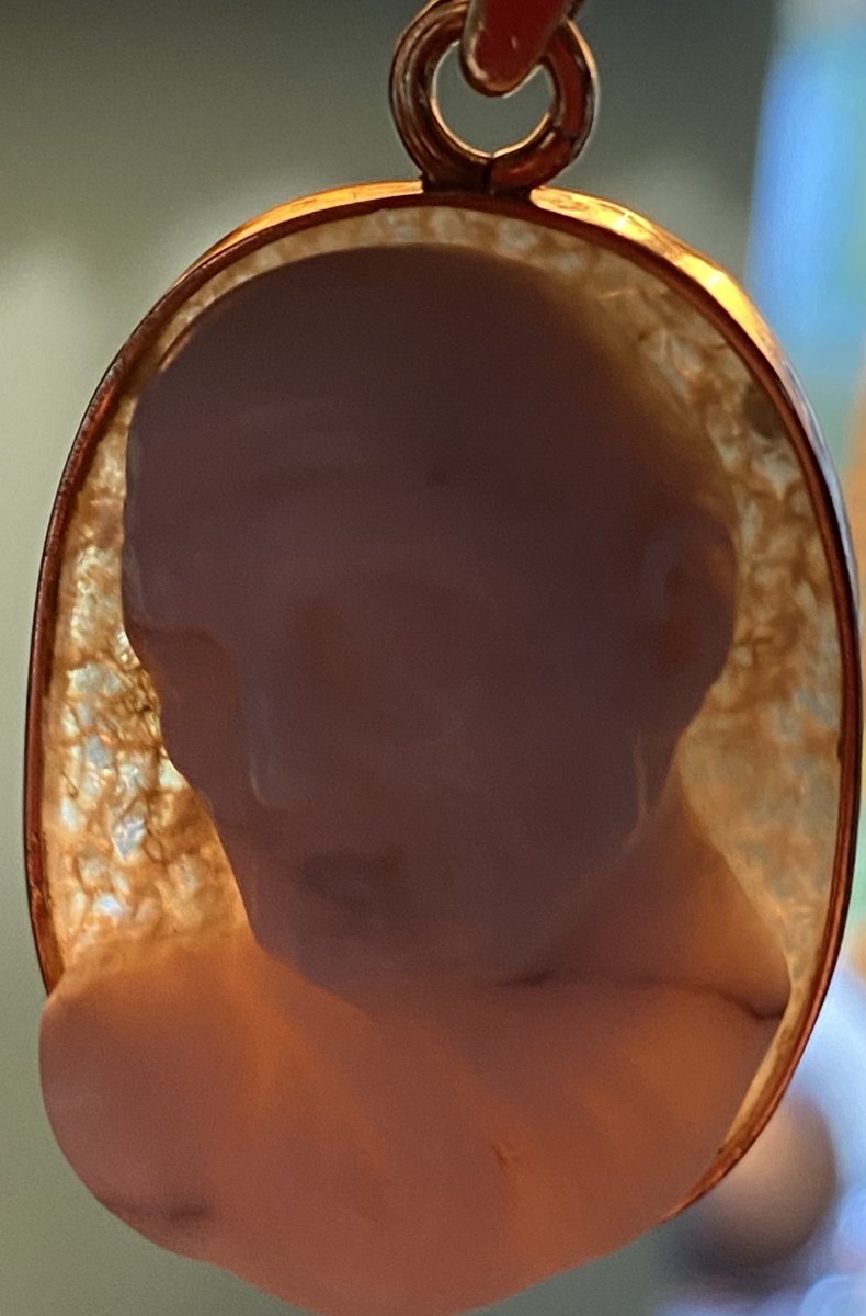 Camée En Haut Relief, Profil D’homme Expressif, Agate Cristal à Deux Couches -photo-5