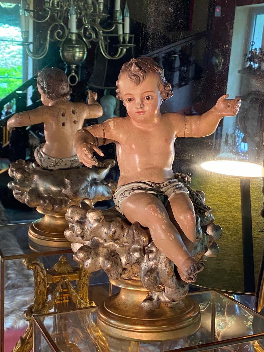 Rare Statue De L’enfant Jésus En Majesté Sur Des Nuées Argentées XVIII Eme Siècle 