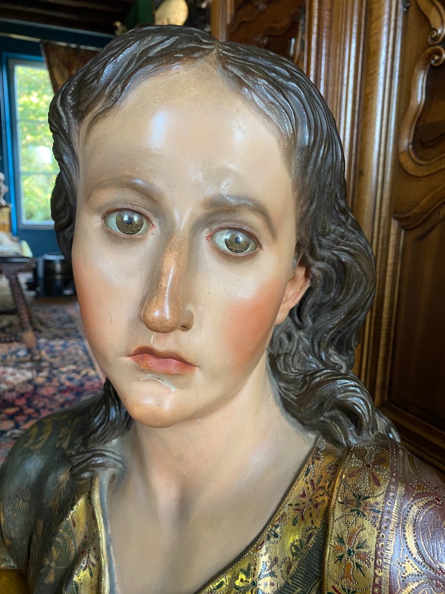 Important Polychrome Wood Bust Baroque Style End Of XIX Eme Century-photo-2